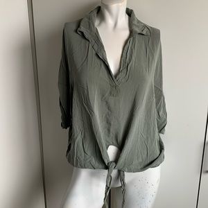 Brandy Melville small tie-hem sage green/gray V-neck blouse